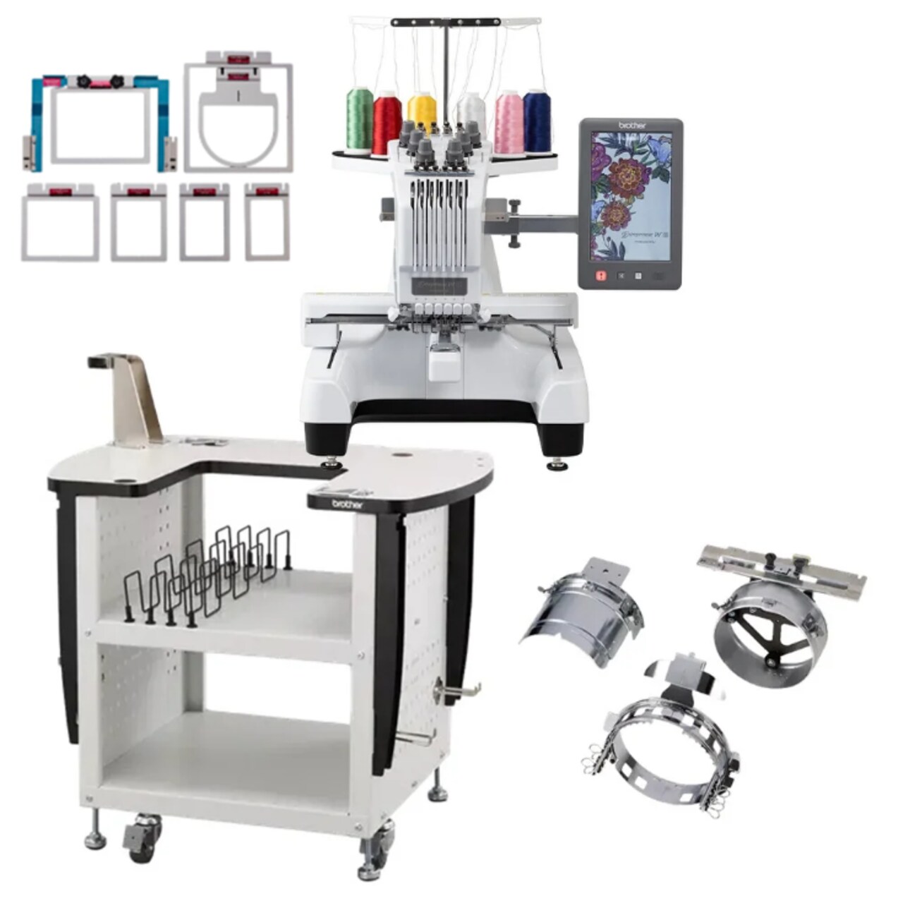 Brother Entrepreneur W PR680W 6 Needle Embroidery Machine 12x8 With PRNSTD2, PRCF5, and Durkee EZ Frames Combo Package